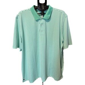Untuckit Mens 3X Green Stripe Golf Performance Polo Stretch Wicking Fast Dry
